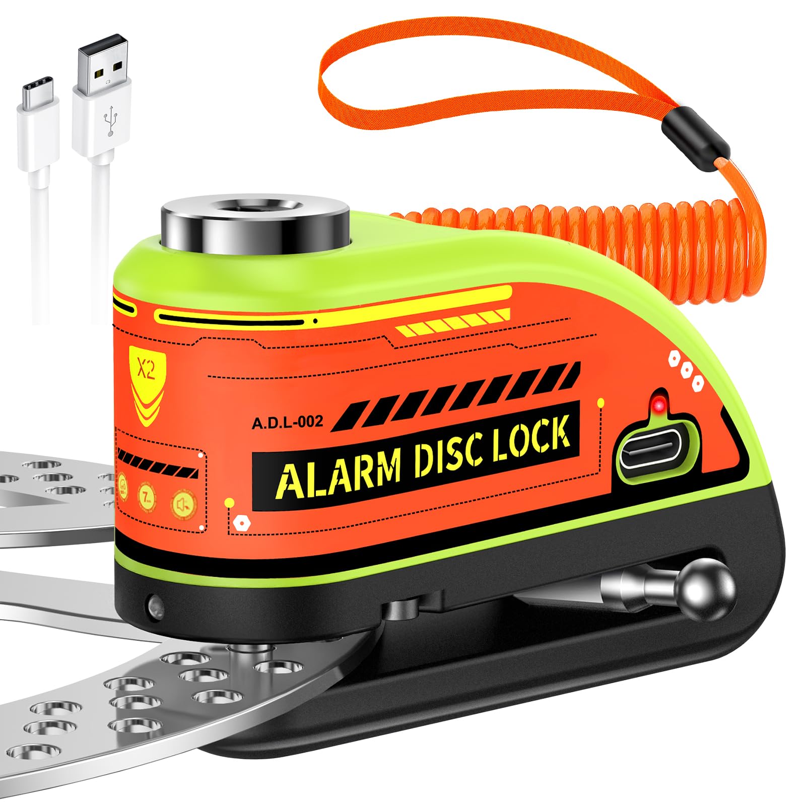 ZEXMTE Motorcycle Alarm Disc Brake Lock, Rechargeable Motorbike
